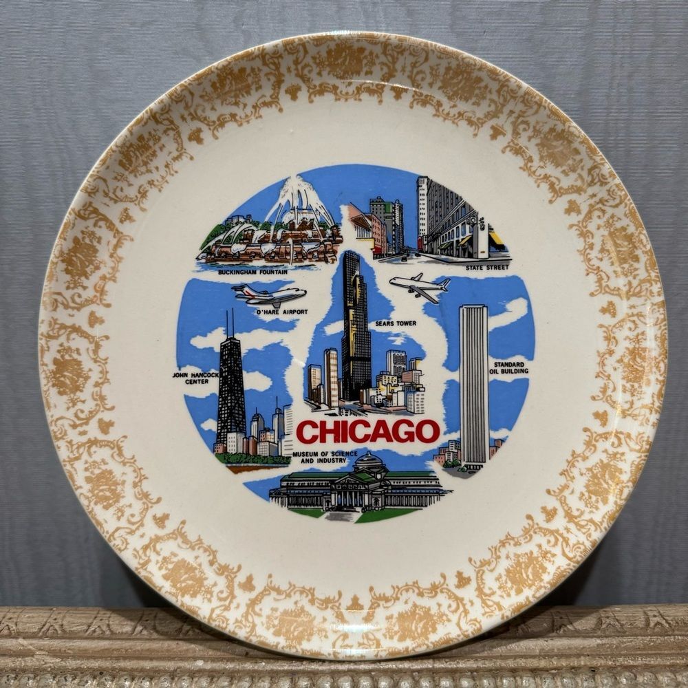 Vintage Chicago Landmarks Decorative Plate Windy City Chi-Town Second City
